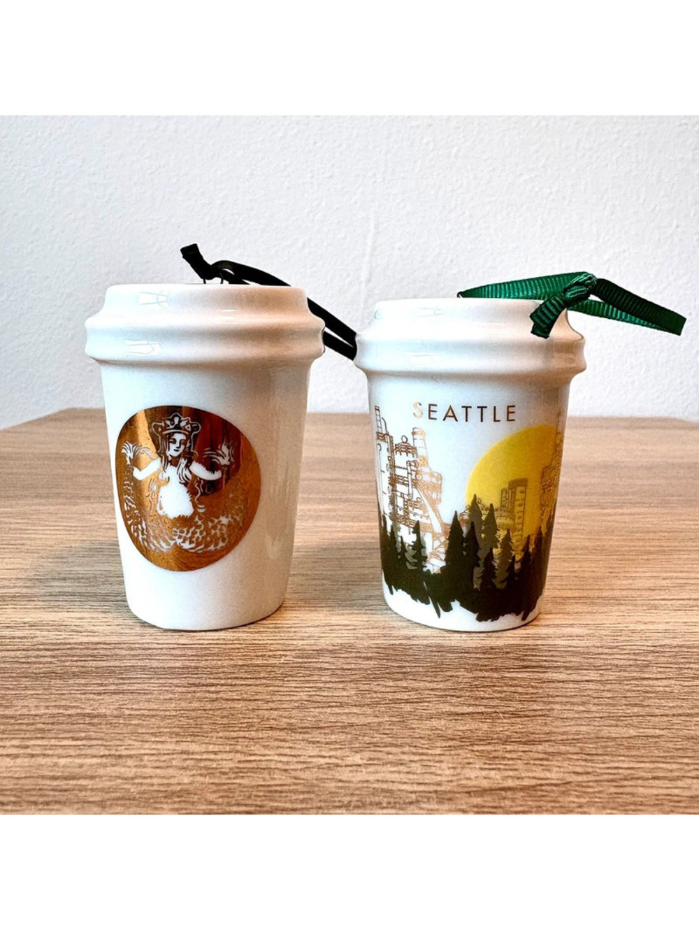 Starbucks 2015 Holiday Ceramic Ornament Seattle Pike Place Siren Mini Cups